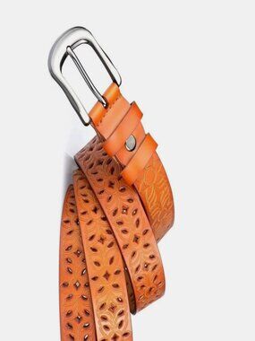 Zeagoo Women’s Brown Leather Belt – Hollow Flower Design, Stylish Fashion Access